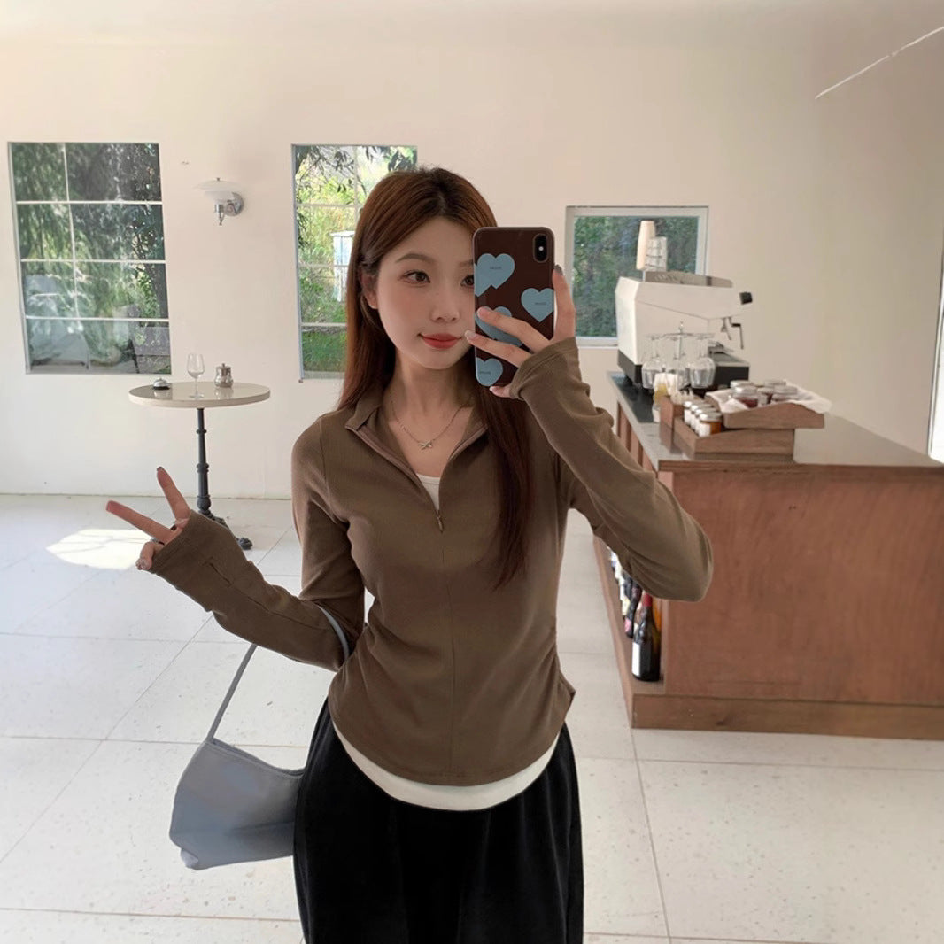 Women's Creative Leisure Stand-up Collar Long Sleeve T-shirt
