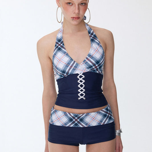 Blue Nautical Plaid Retro Chic Sexy Outfit