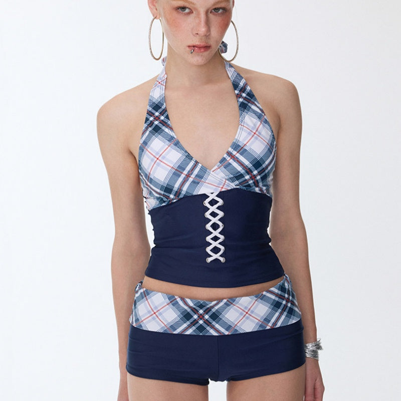 Blue Nautical Plaid Retro Chic Sexy Outfit