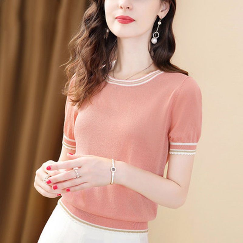 Ice Silk T-shirt Short-sleeved Women's All-match Round Neck Sweater