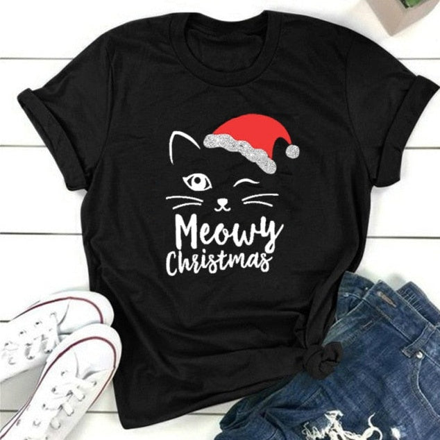 European And American Cat Digital Printing Casual Round Neck T-shirt
