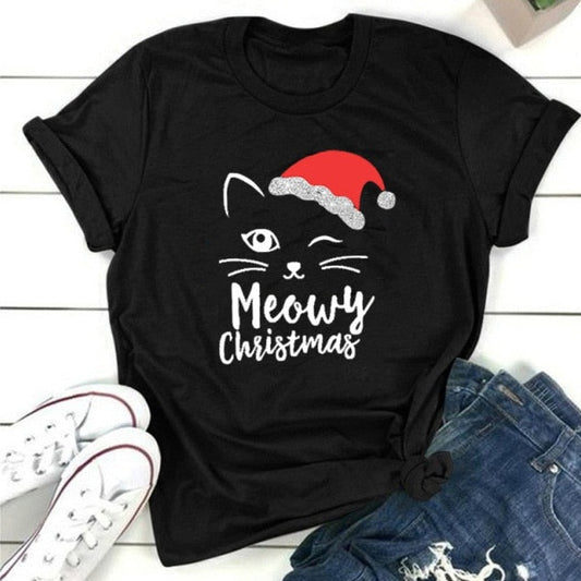 European And American Cat Digital Printing Casual Round Neck T-shirt