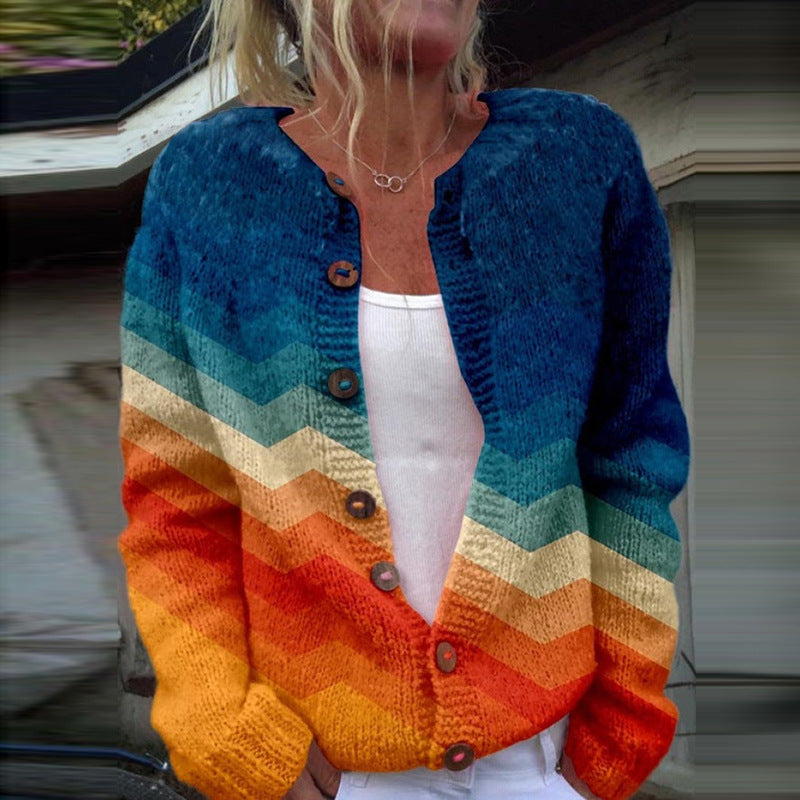 Digitaltryk Cardigan Strikket Frakke Imitationssweatere Dametøj 3D