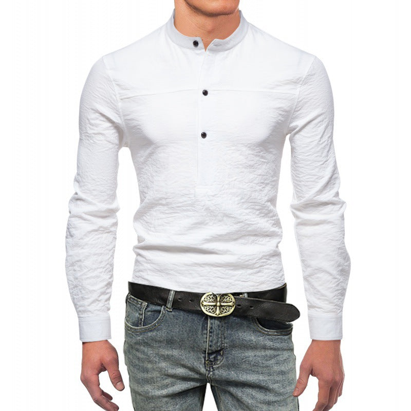 Business Men's European Size Draping Solid Color Shirt Micro