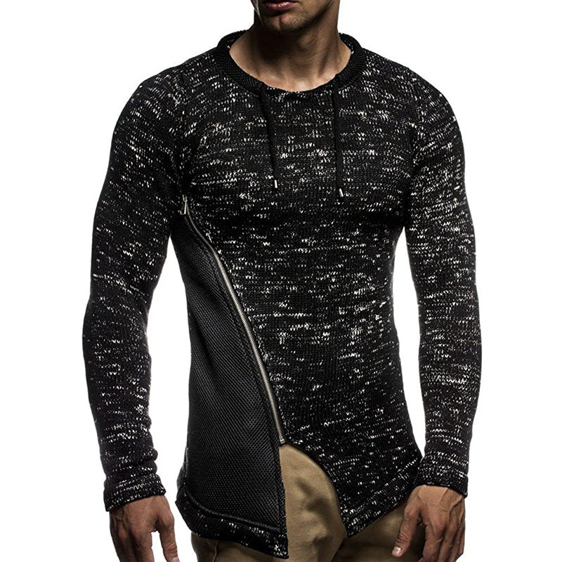 Sweater til mænd, afslappet, med syninger, lynlås og strikket top