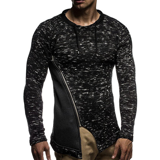 Sweater Men's Casual Stitching Zipper Knitted Top