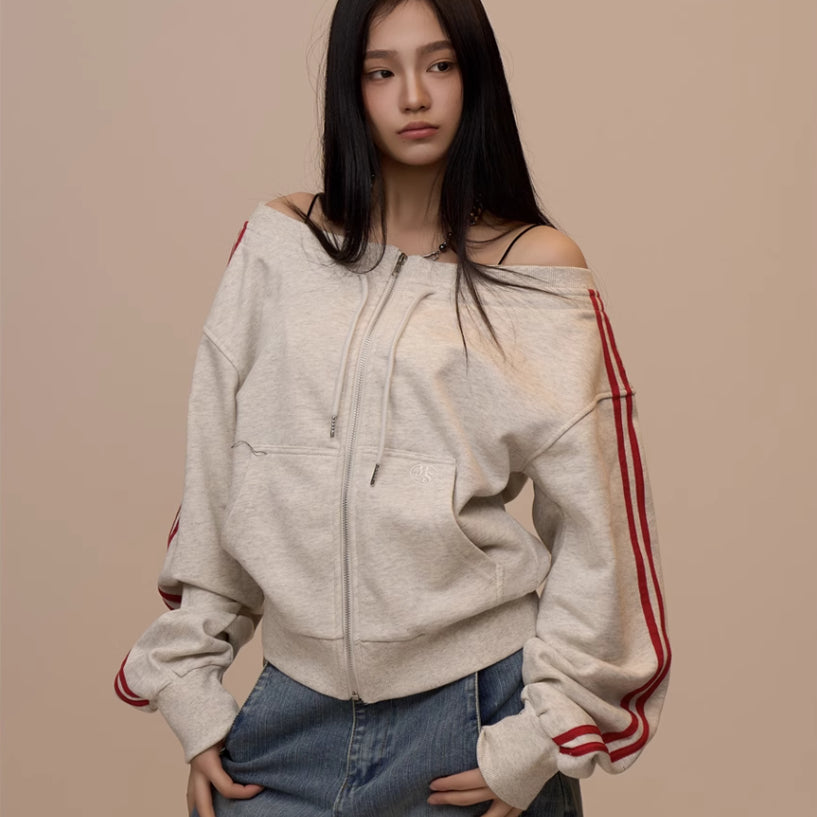 Off-shoulder langærmet sweater, dametoptøj, slim-fit sportstop