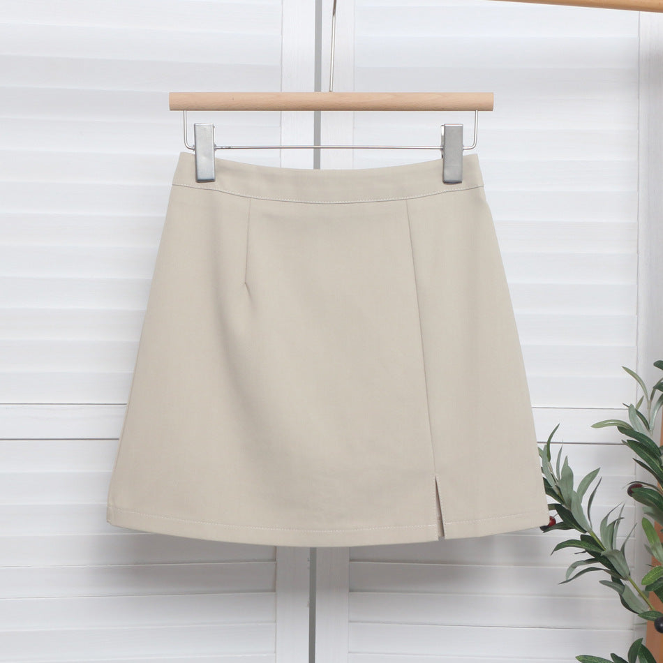 High-waisted Slit Figure-hugging Anti-exposure A-line Mini Skirt