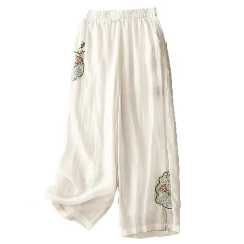 Cropped Pants Cotton Linen Casual Pants Chinese Ethnic
