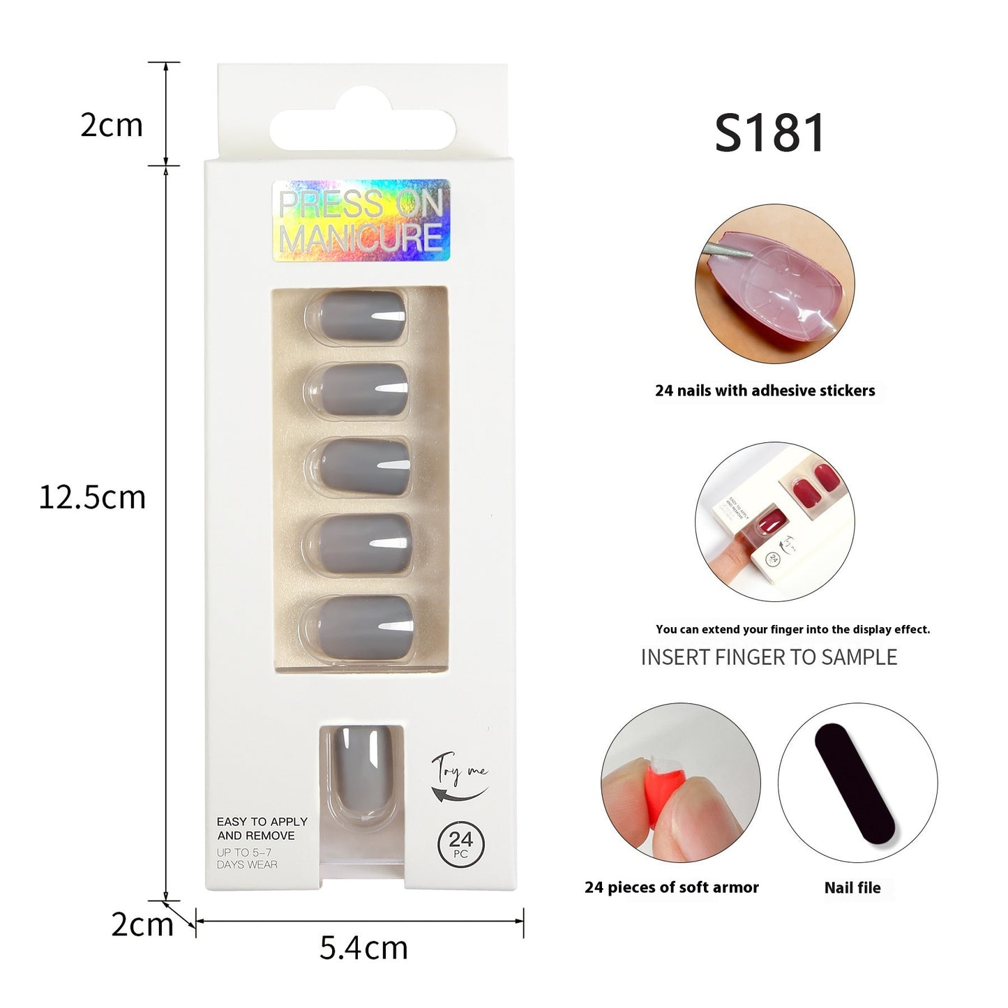 Short Square Head Solid Color Nail Stickers Finished Product 24 Pieces
