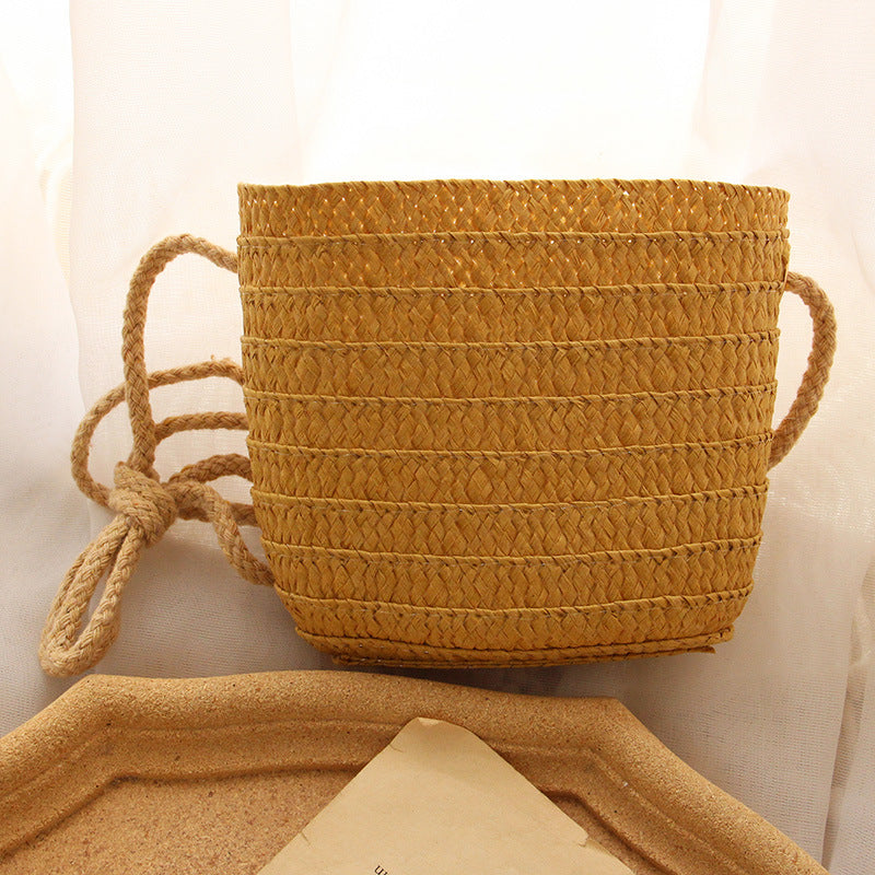 Women's Children's Woven One Shoulder Messenger Bag Large Capacity