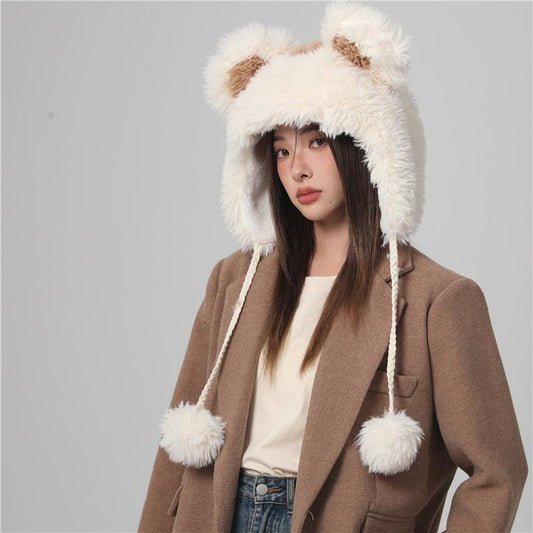 Cute Fur Ball Bucket Hat Women's Winter Plush Warm