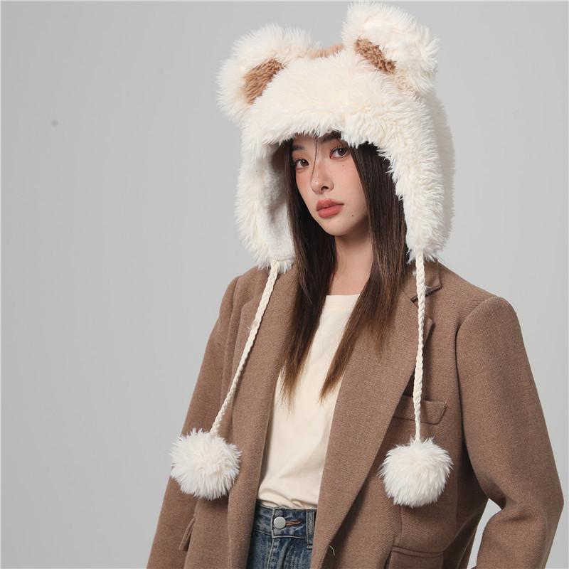 Cute Fur Ball Bucket Hat Women's Winter Plush Warm