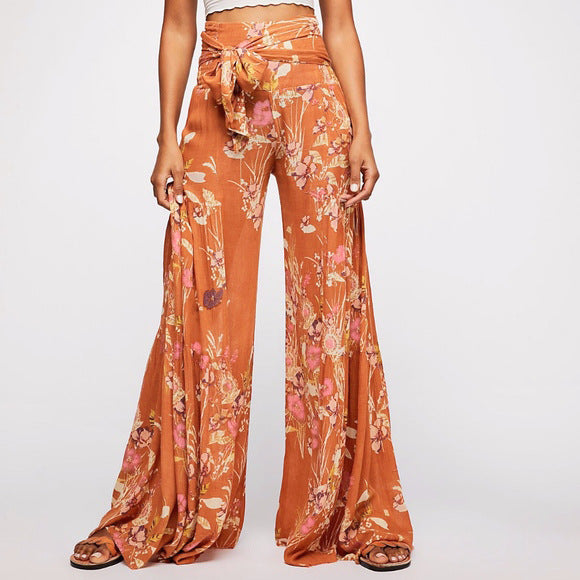 New Digital Printed Women's Loose Casual Pants Beach Wide