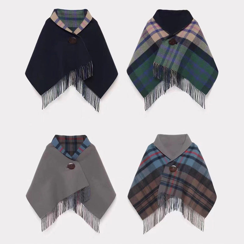 Tassel Wool Cloak Double-sided Shawl Multi-functional Warm Scarf