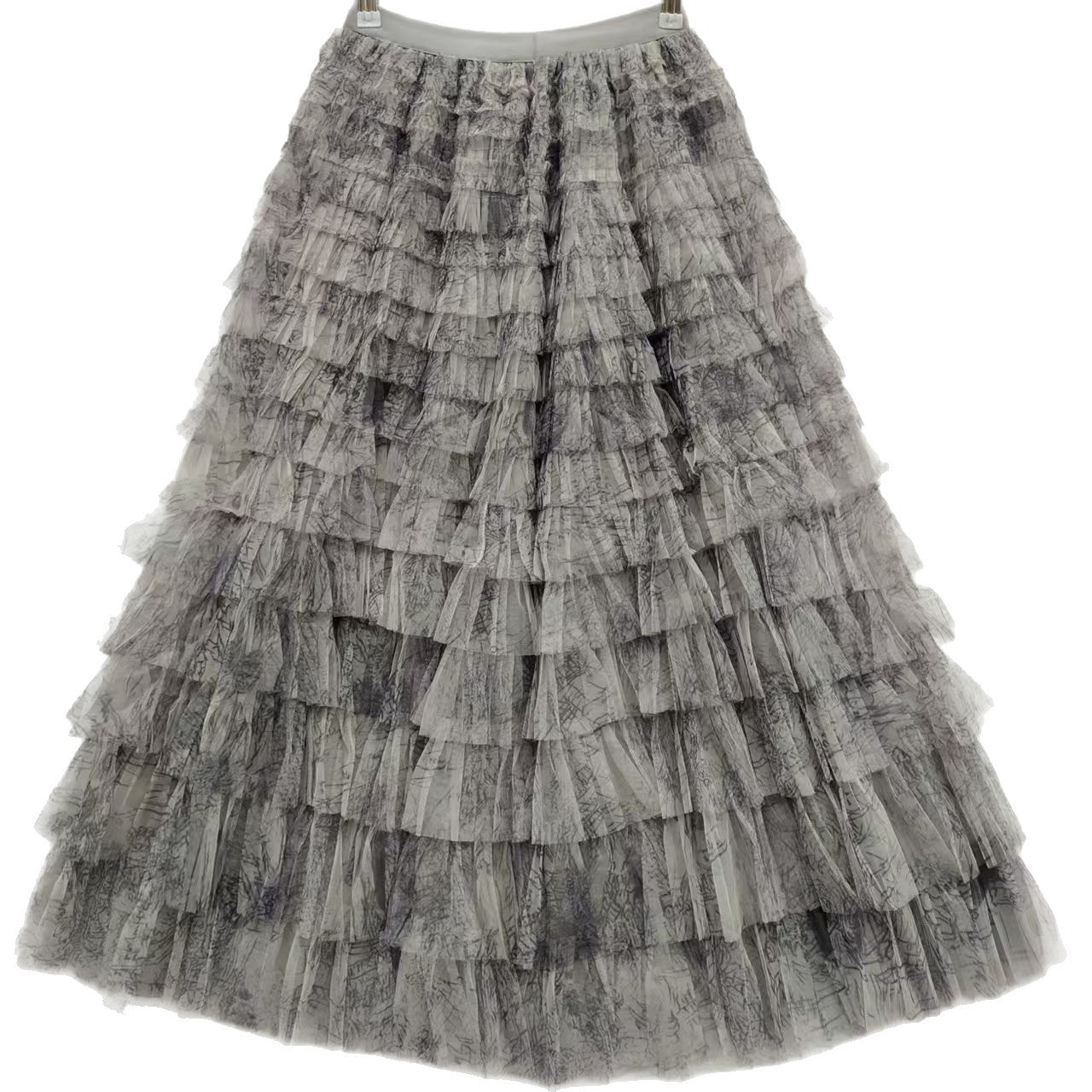 Plus-size Women's Mid-length Tie-dye Ink Print Mesh Skirt