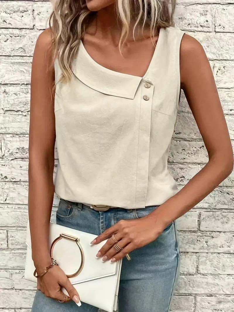 Multi-Color Casual Diagonal Collar Button Vest For Women