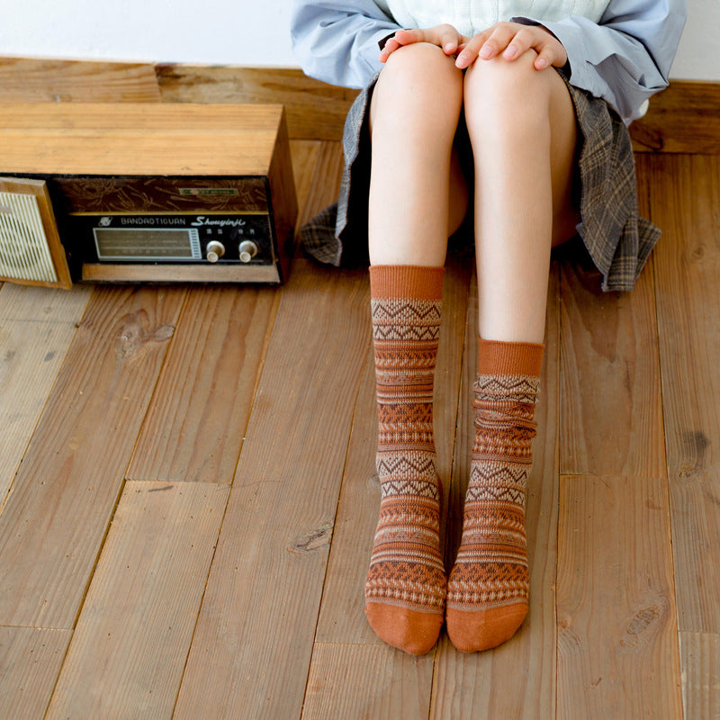 Women's Mid-calf Socks Retro Thickened Long Socks
