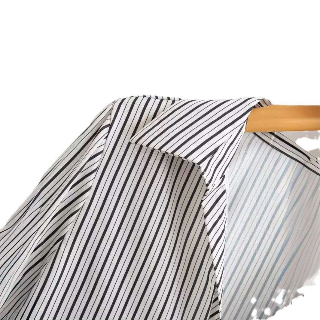 European And American Women's Fashion Lapel Long-sleeve Striped Shirt