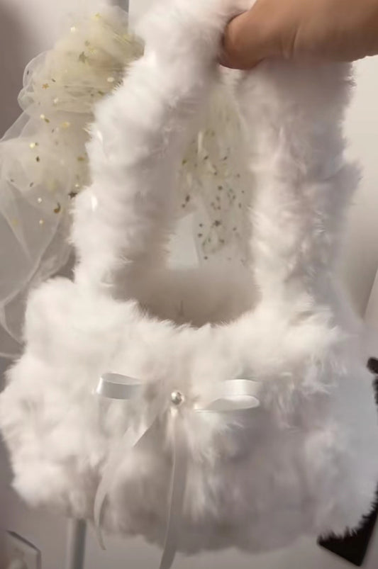Plush Handbag Women's Snow White Bow Pearl Bag