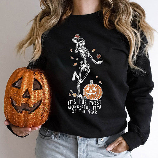 Halloween Skelet & Græskar Print Sweatshirts Afslappet Langærmet