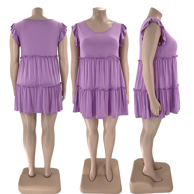 Women's Solid Color Casual V-neck Sleeveless Ruffled Pleated Skirt
