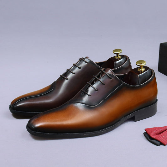 Mens Formal Leather Dress Shoes In British Style With A Color-block Design