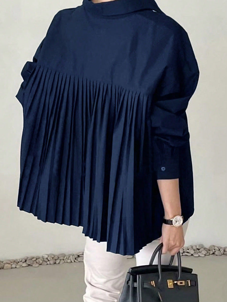 Loose Ruffled Asymmetrical Niche Blouse With Flared Hem