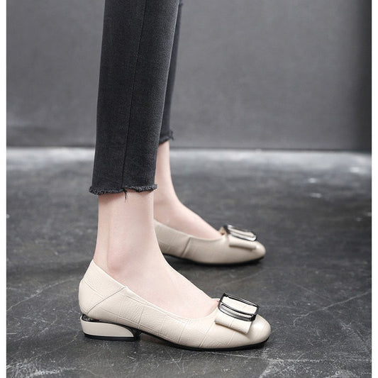 Flat Thick Heel Low Heel Shallow Mouth Mid-heel Casual All-match Low-heel Leather Shoes