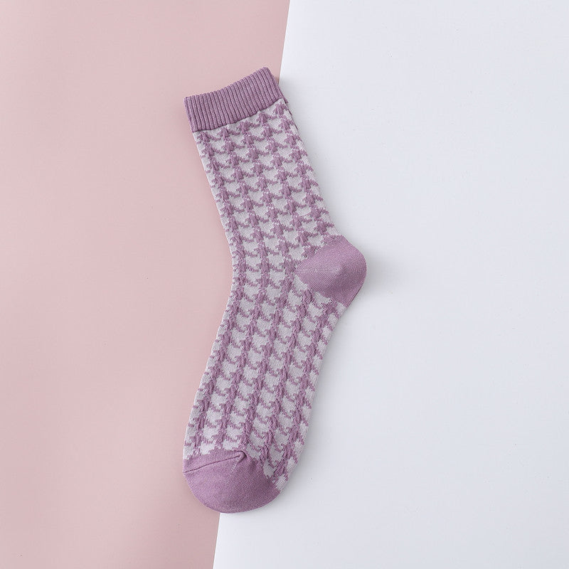 Women's Mid-calf Retro Houndstooth Long Socks
