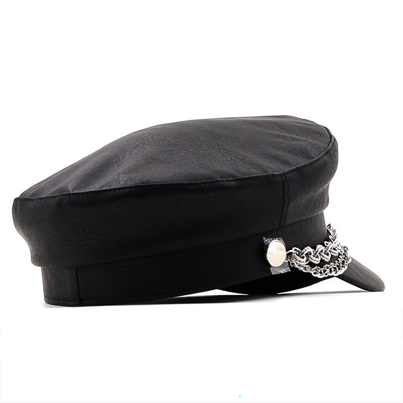 Silver Chain Beret Women's Autumn And Winter Peaked