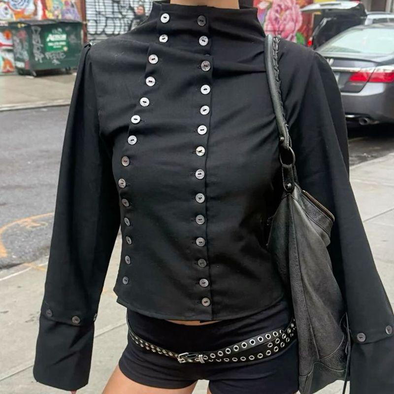 Ins-style Chic Commuter-striped Button-up Long-sleeve Shirt T-shirt For Women