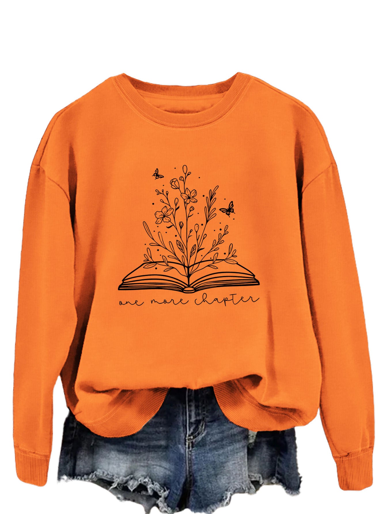 Rund Hals Enkel Langærmet Løs Sweatshirt til Kvinder med Bogstaver