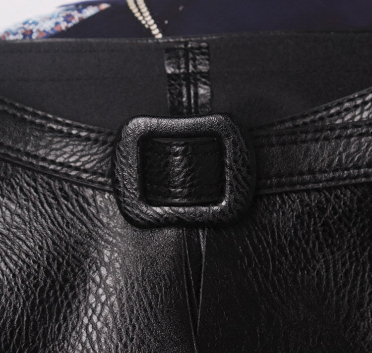 Lychee Pattern Skirt With Ruffled Pu Leather Korean Girdlebelt