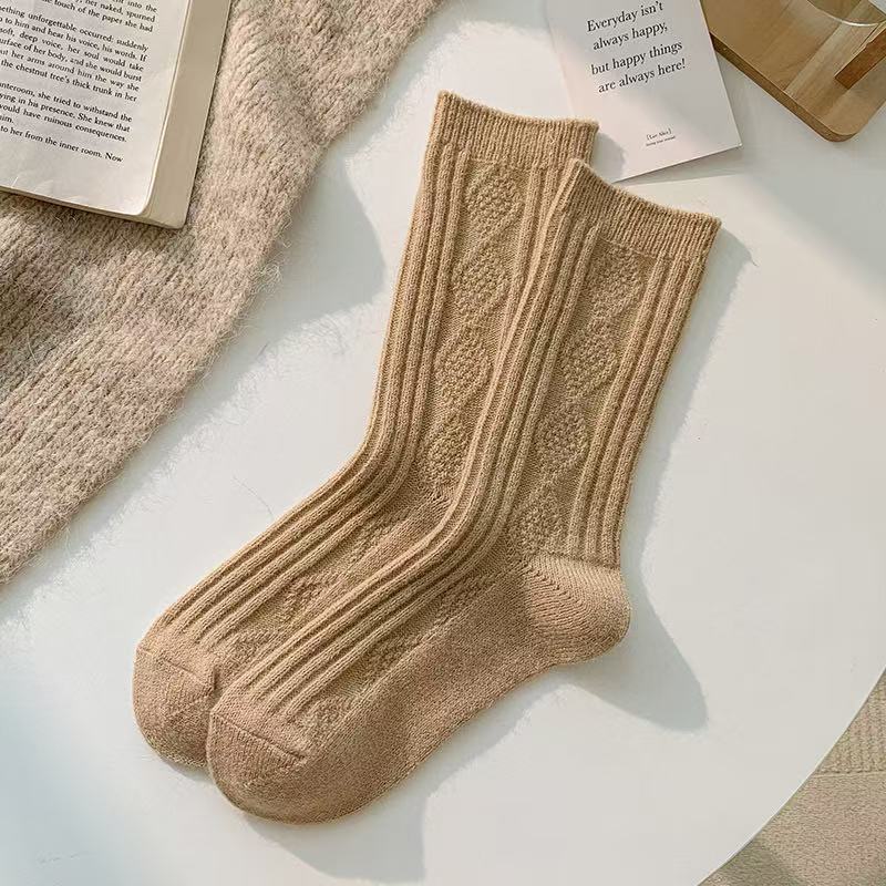 Womens Solid Color Goes With Everything Thick Warm Wool Socks