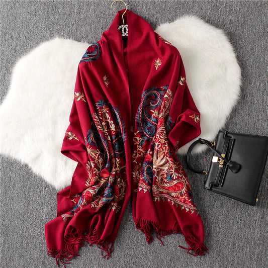 Fashion Embroidered Shawl Warm Thick Women