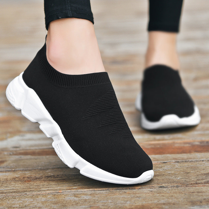 Women's Spring And Autumn Lazy Mother's Shoes Flying Weaving Women's Casual Sports Shoes