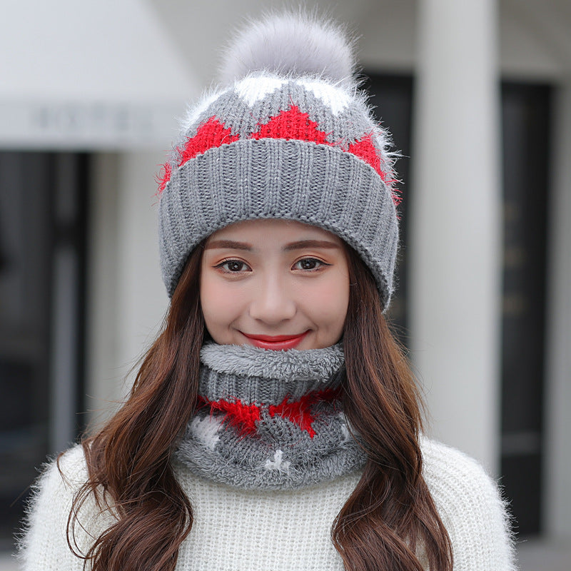 Ladies Fleece Knitted Hat Fashion Diamond