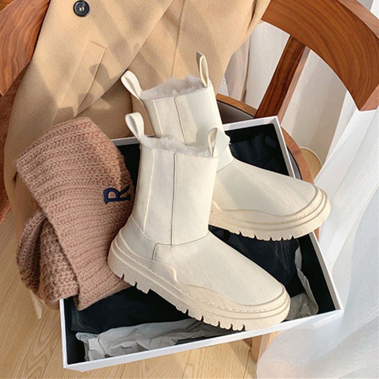 Plush Thick-soled Elastic Waterproof And Anti-fouling Snow Round Toe Cotton Boots