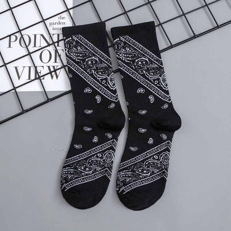 Mid Tube Socks Men's Stockings Cashew Flower