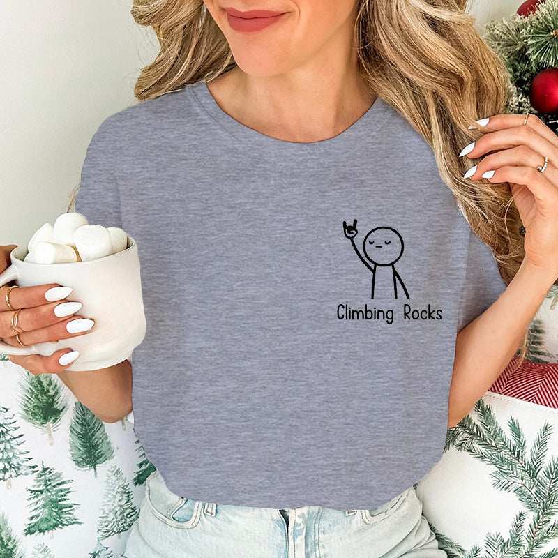 Climbing-Print T-Shirt Casual Short-Sleeve Top