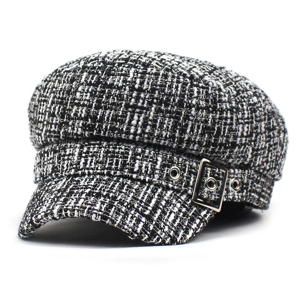 Women's Beret Autumn And Winter Black And White Plaid