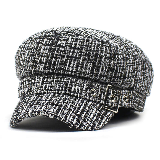Women's Beret Autumn And Winter Black And White Plaid