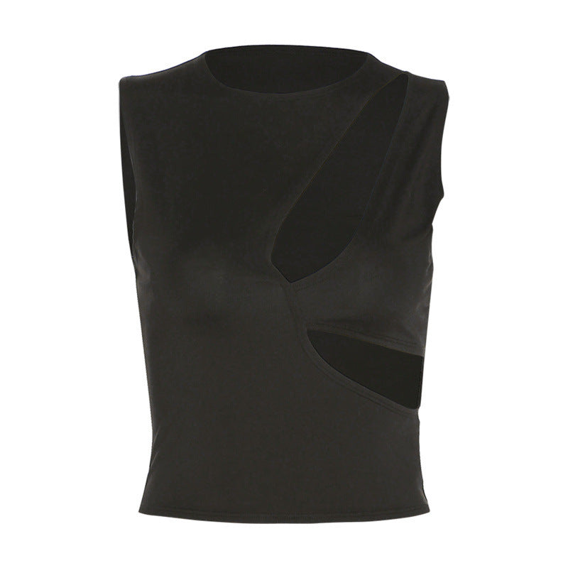 Round Neck Sleeveless Hollow Out Navel Breathable Inner Vest