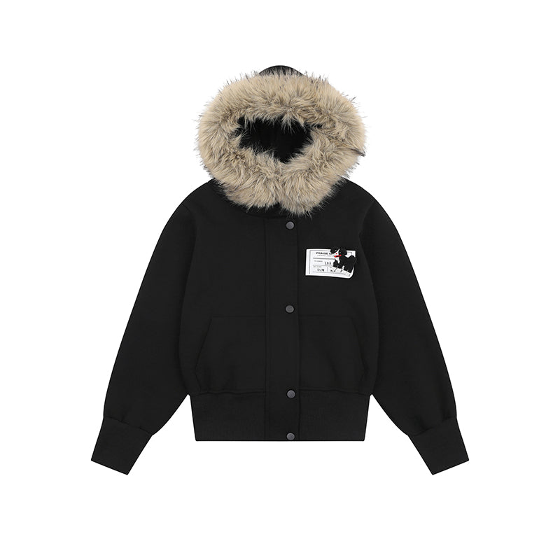 Korean Style Big Fur Collar Three-dimensional Puppy Decorative Hooded Jacket
