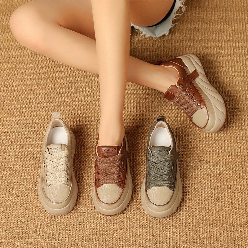 Leather Low-top Women's Lace-up Sports Casual Shoes