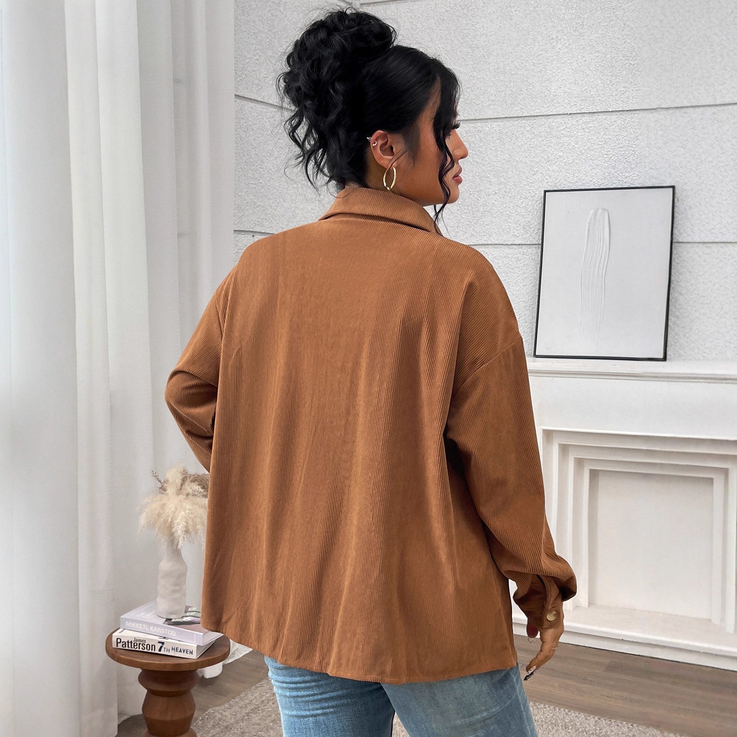 Women's Shirt Solid Color Lapel Corduroy Casual