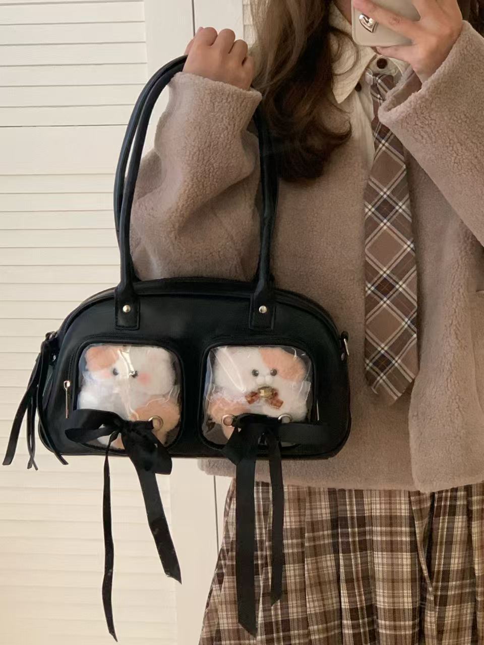 Japanese College Style Two-dimensional Ribbon Bow Transparent Doll Cartoon Backpack