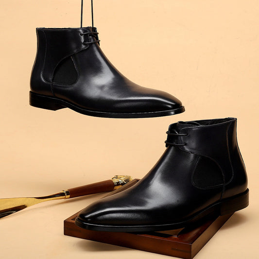 Men's High-top Shoes Carved Cowhide Pointed Toe