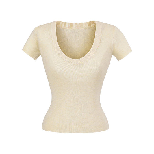 European And American Style Hot Girl Wool Scoop Solid Color Slim Stretch Top